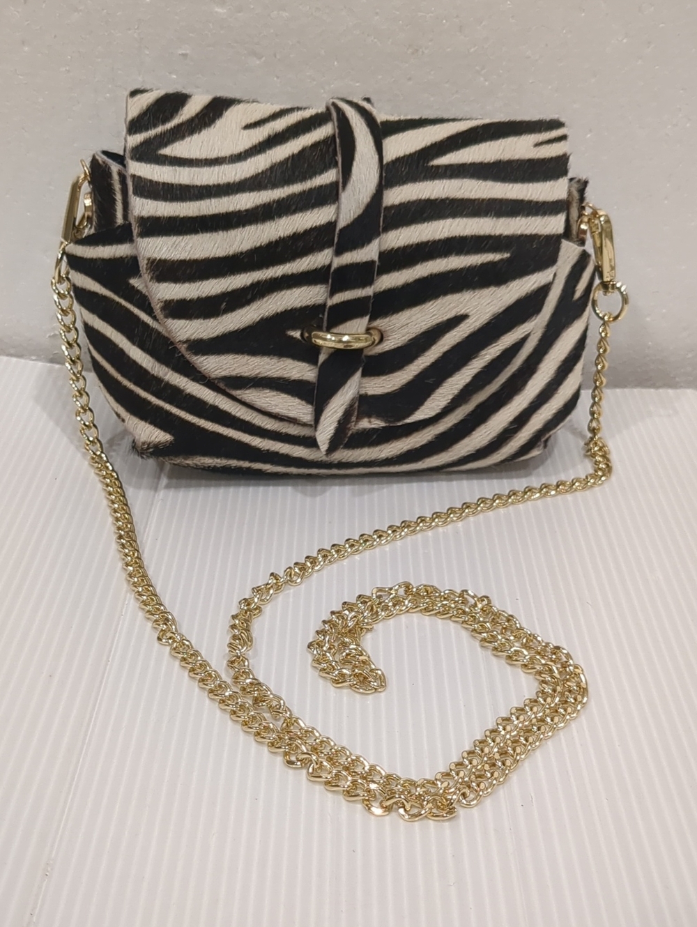 Vintage Zebra-Print Leather Crossbody Flap Cover Bag